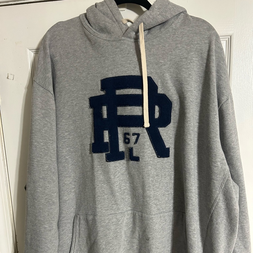 Gray Hooded Sweatshirt with Navy Applique - Brand: